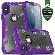 Etui i futerały do telefonów - Zizo Proton Case Pancerne etui iPhone X ze szkłem 9H na ekran (Purple/Trans Clear) - miniaturka - grafika 1