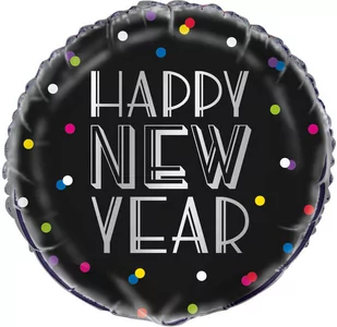 Balon foliowy okrągły Happy New Year - 46 cm - 1 szt. - Sylwester - miniaturka - grafika 1