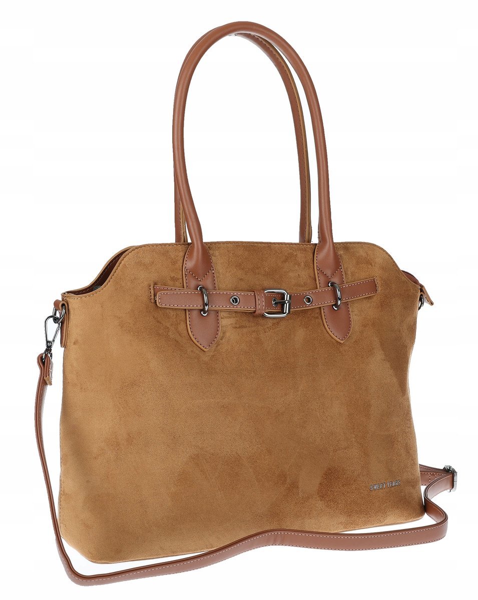 Torebka damska zamsz kuferek elegancka do pracy włoska marka 2947 Brązowa