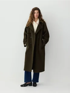 Reserved - Wełniany płaszcz handmade - ciemnozielony - Płaszcze damskie - miniaturka - grafika 1