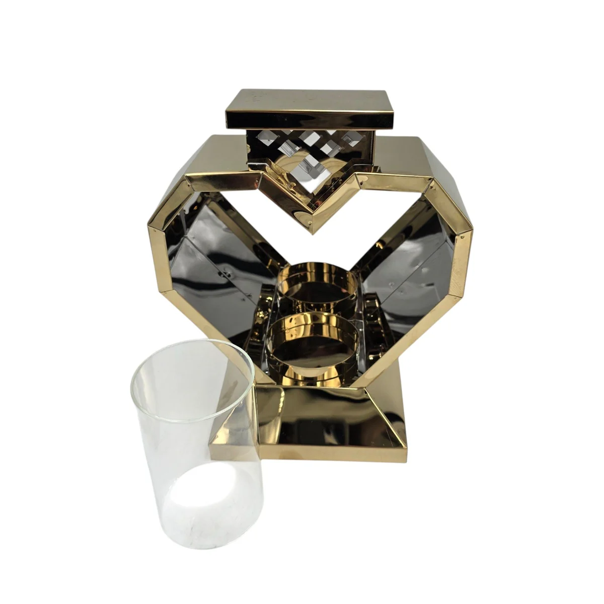 Znicz metalowy lustrzany – lampion serce złoty – RT262024-GOLD