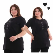 Bluzki damskie - TUNIKA BLUZKA Z MARSZCZENIEM serca cyrkonie bawełna wygodna 46 48 3XL 2911 - miniaturka - grafika 1