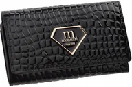 Portfele - Lakierowany Portfel Damski Monnari Portmonetka Na Zamek Czarny Średni Logo - miniaturka - grafika 1