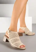 Sandały damskie - Beżowe Sandały Botki na Słupku z Ażurową Cholewką i Noskiem Peep Toe Lanira - miniaturka - grafika 1