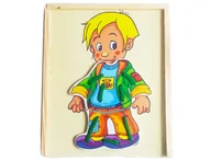 Zabawki interaktywne dla dzieci - Ubieranka drewniana chłopiec sznurki NAWLEKANIE 46 - miniaturka - grafika 1