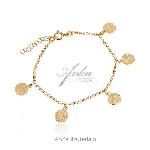 ankabizuteria.pl Srebrna bransoletka pozłacana z medalionami