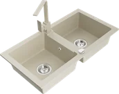Zlewozmywaki z baterią - Mexen Mario zlewozmywak granitowy 2-komorowy z baterią kuchenną Rita, beżowy - 6504-69-670300-69 - miniaturka - grafika 1