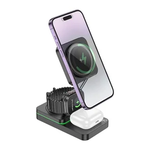 HOCO ładowarka indukcyjna 3w1 kompatybilna z MagSafe 15W CQ10 czarna - Akcesoria do smartwatchy - miniaturka - grafika 1