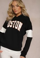 Bluzy damskie - Czarna Bawełniana Bluza z Kapturem w Amerykańskim Stylu z Napisem i Polarem Iocaste - miniaturka - grafika 1