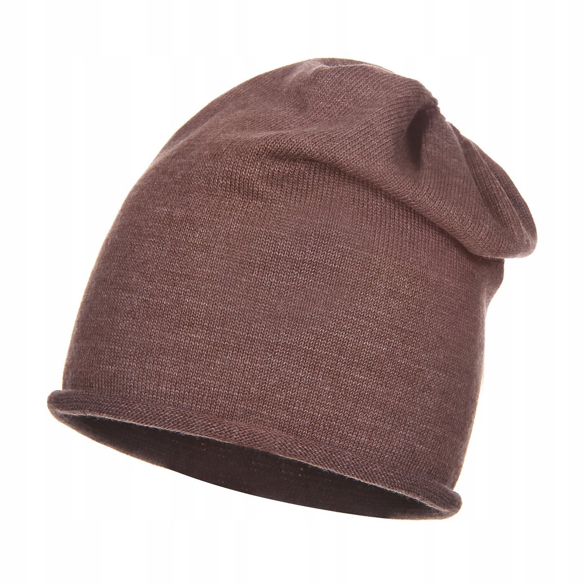 Czapka Dla Kobiety Beanie Jesienna Zimowa Majka Prosta Bez Wzoru Brązowa