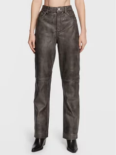 Spodnie damskie - Remain Spodnie skórzane Lynn RM1819 Czarny Regular Fit - grafika 1
