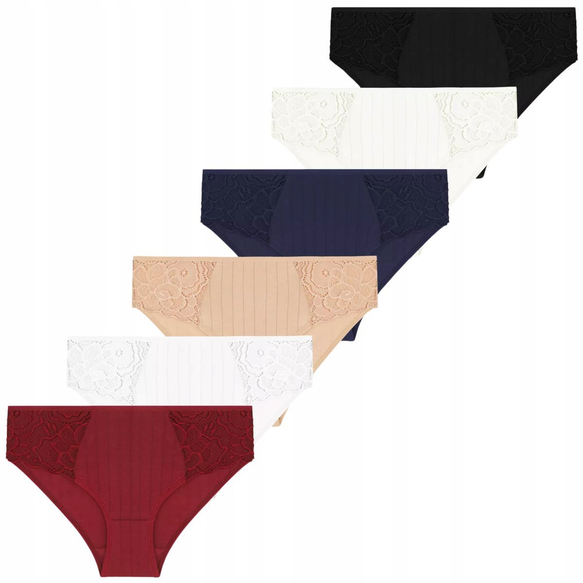 6X Figi Damskie Majtki Bawełna Bikini Z Ozdobną Koronką Komplet Moraj S