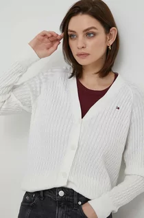 Swetry damskie - Tommy Hilfiger kardigan bawełniany kolor biały lekki - grafika 1