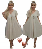 Sukienki - Sukienka z koła beż z kolorowym wisiorem piękna luźna wygodna 50 52 5xl 6xl - miniaturka - grafika 1