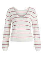 Koszulki i topy damskie - VICHAO V-Neck L/S Knit TOP/SU - NOOS, Białe paski: różowy Yarrow, S - miniaturka - grafika 1