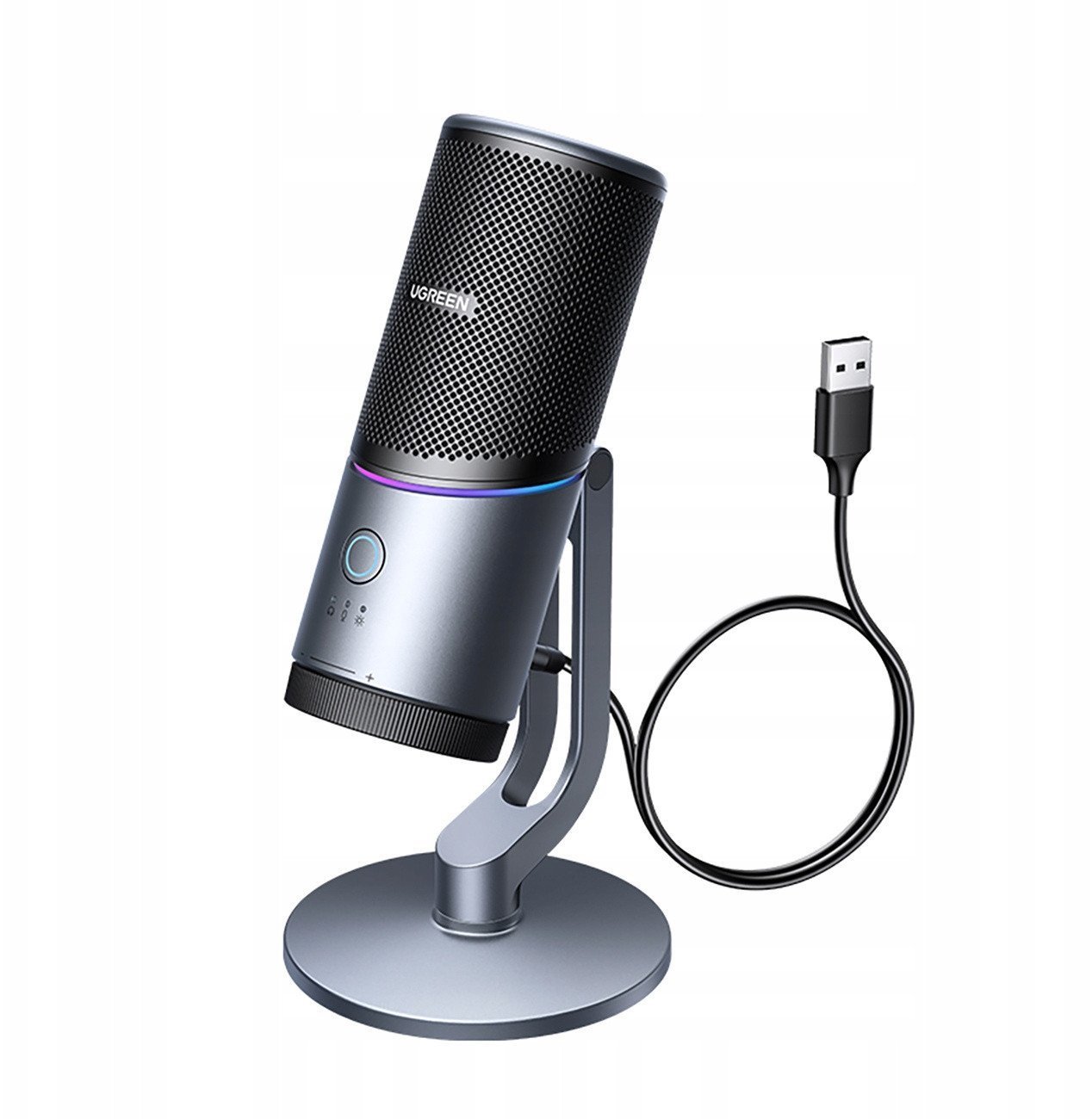 Mikrofon Ugreen CM769 na biurko, z USB-A, RGB LED - srebrny