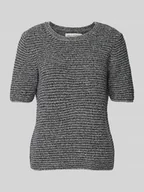 Swetry damskie - Sweter z krótkim rękawem o kroju slim fit z mieszanki bawełny z efektem melanżu - miniaturka - grafika 1