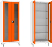 Meble i wyposażenie gabinetów medycznych - XSML.112.9010.2004 mobilna szafa lekarska 2-skrzydłowa 1-komorowa biało-pomarańczowa na kołach - miniaturka - grafika 1