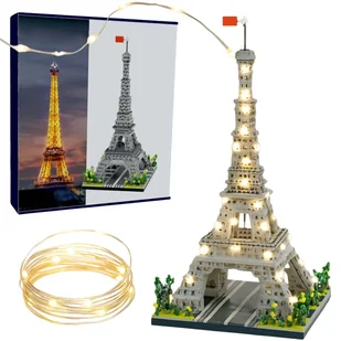 KLOCKI KONSTRUKCYJNE WIEŻA EIFFLA PARYŻ MODEL 40 CM BUDOWLA OŚWIETLENIE LED - Klocki - miniaturka - grafika 1