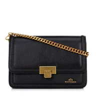 Torebki damskie - Skórzana torebka crossbody z łańcuszkiem czarna - miniaturka - grafika 1