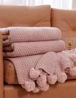 Koce - Koc pled z dzianiny tkany z pomponami,pled piknikowy BOHO 130/150cm - miniaturka - grafika 1