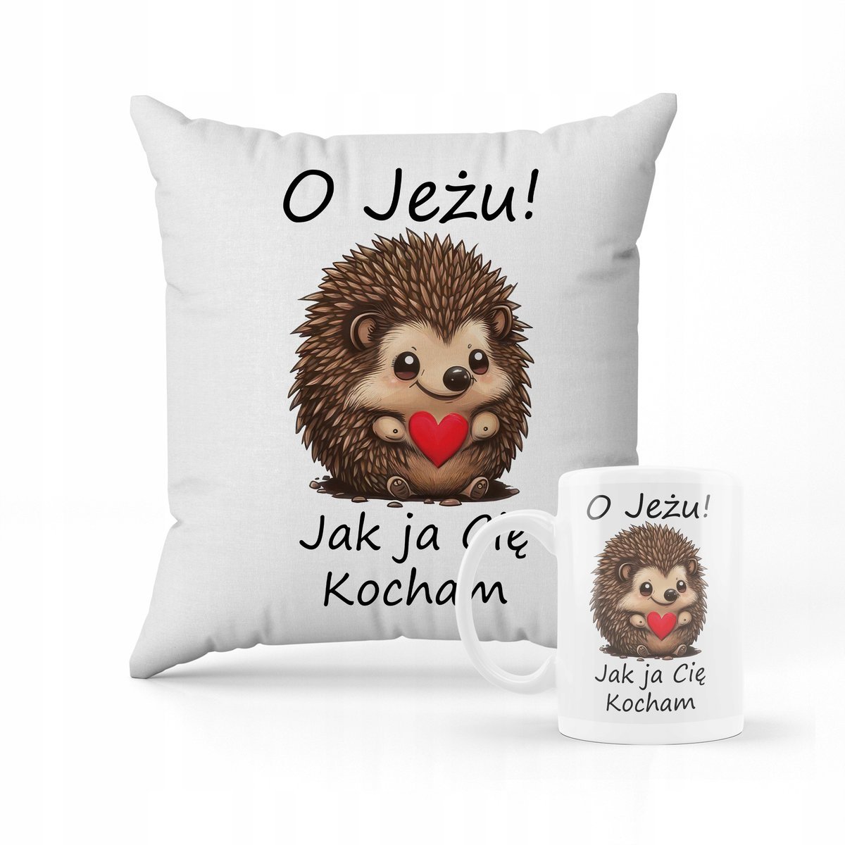ZESTAW PODUSZKA + KUBEK PREZENT NA WALENTYNKI O JEŻU JAK JA CIĘ KOCHAM #26