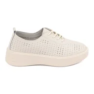 Półbuty damskie - Skórzane ażurowe półbuty Sergio Leone jasnobeżowe beżowy - miniaturka - grafika 1