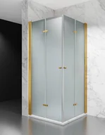 Kabiny prysznicowe - Swiss Liniger Kabina prysznicowa składana 95x95 cm szkło 6mm mrożone profile złoty mat - miniaturka - grafika 1
