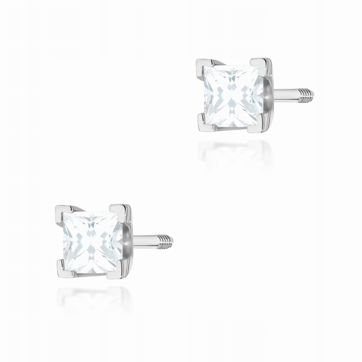 Złote kolczyki 585 sztyfty zakręcane z diamentami 0,15ct białe złoto 3mm