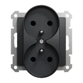 Gniazdka elektryczne - Gniazdo podwójne z uziemieniem Schneider Sedna Design SDD114275 z przesłonami do systemu ramkowego czarny antracyt Design &amp; Elements - miniaturka - grafika 1
