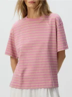 Koszulki i topy damskie - Reserved - Bawełniany t-shirt w paski - różowy - miniaturka - grafika 1