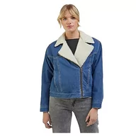 Kurtki damskie - Lee Damska kurtka Sherpa Moto JKT Denim, Mid Blues, L - miniaturka - grafika 1