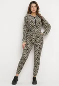Dresy damskie - Beżowy Komplet Dresowy w Panterkę z Welurowej Dzianiny Alermi - miniaturka - grafika 1