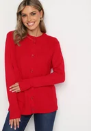 Swetry damskie - Bordowy Klasyczny Kardigan z Dodatkiem Bawełny na Guziki z Geometrycznym Tłoczeniem Mevasina - miniaturka - grafika 1