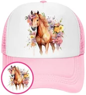 Czapki i chusty sportowe męskie - Czapka z Daszkiem Konie Koń Różowa z Nadrukiem Lato Siatka Bejsbolówka - miniaturka - grafika 1