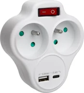 Gniazdka elektryczne - Maclean Gniazdko prądowe Maclean, rozgałęźnik z 2 gniazdami i USB A/C 2.4A, typu E, 2x16A, MCE336 E - miniaturka - grafika 1