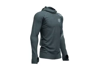 Bluzy sportowe męskie - COMPRESSPORT Termiczna bluza 3D Thermo Hoodie BORN TO SWIM BIKE RUN 2019 zielona - grafika 1