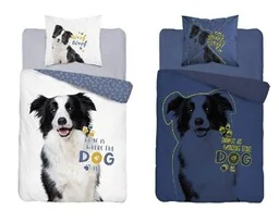 Detexpol Pościel świecąca w ciemności 140x200 pies border collie 4088 A biała bawełniana Fluo 127 - Pościel dla dzieci - miniaturka - grafika 1