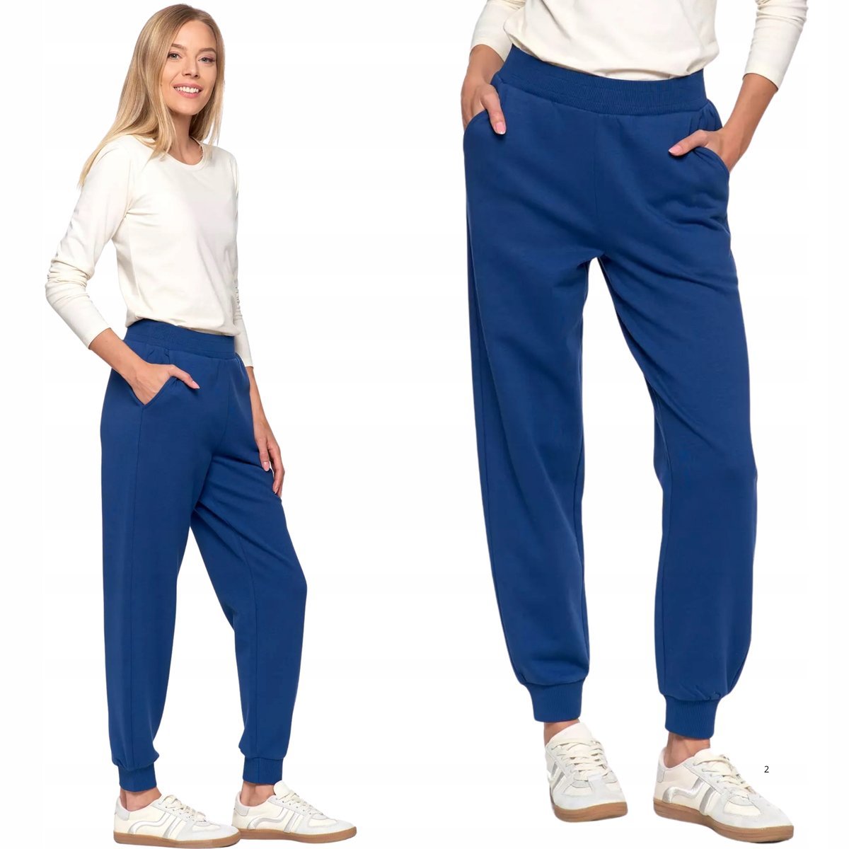 WYGODNE SPODNIE DAMSKIE DRESOWE BAWEŁNIANE DRESY MORAJ NIEBIESKI XL NAVY