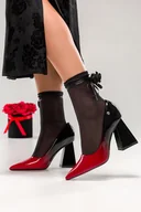 Czółenka - Czerwone czółenka damskie lakierowane ombre na geometrycznym obcasie ze skórzaną wkładką Casu ER24WX2-BR - miniaturka - grafika 1