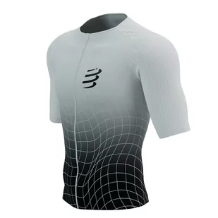 COMPRESSPORT Triathlonowa koszulka kompresyjna TRI POSTURAL AERO SS TOP black/white print - Koszulki sportowe męskie - miniaturka - grafika 1