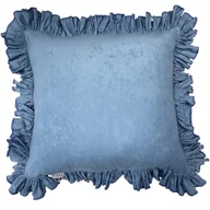Poduszki dekoracyjne - Poduszka Dekoracyjna Welurowa Z Ozdobną Falbanką Niebieska Denim 50X50 Cm - miniaturka - grafika 1