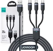 Kable USB - Joyroom Kabel do ładowania / przesyłania danych 3w1 USB-A do USB-C / Lightning / MicroUSB 3.5A, 0,3m, czarny - miniaturka - grafika 1