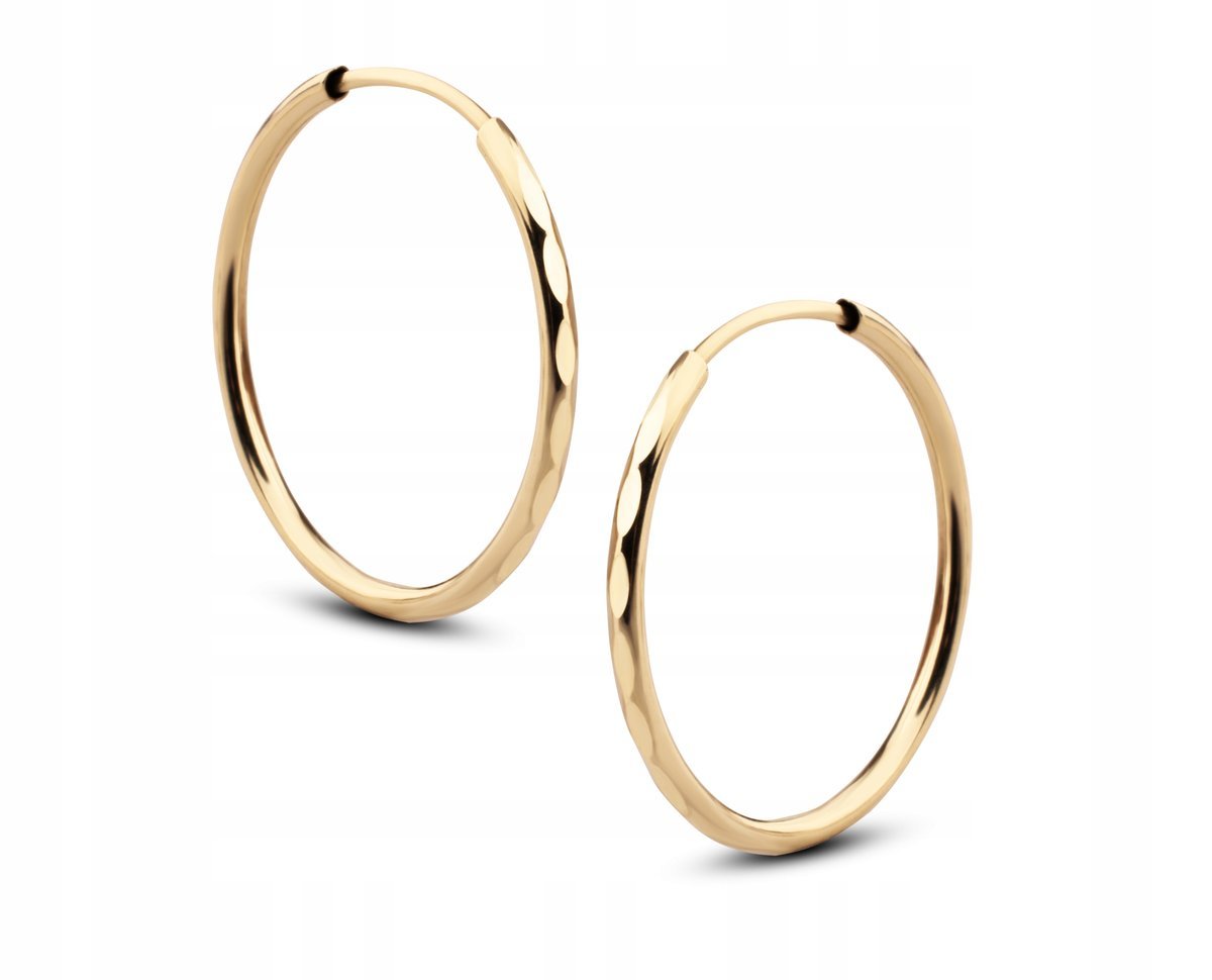 PIEKNE DAMSKIE ZŁOTE KOLCZYKI KÓŁECZKA Z DIAMENTOWANIEM 18 MM 14KT 585
