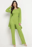 Komplety damskie - Jasnozielony Komplet z Prążkowanego Materiału Koszula Top i Szerokie Spodnie Ratels - miniaturka - grafika 1
