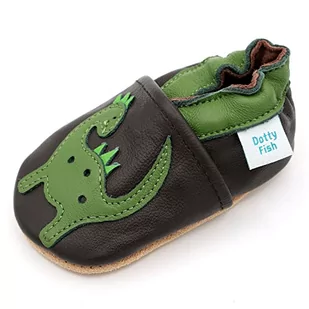 Dotty Fish Miękkie skórzane buty dziecięce ze zwierzętami unisex – dziecięce buty dziecięce, Zielony i brązowy Dinozaur, 23 EU - Buty dla dziewczynek - miniaturka - grafika 1