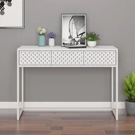 Konsole i sekretarzyki - shumee Stolik konsolowy biały 106x35x75 cm stalowy - miniaturka - grafika 1
