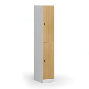 Szafka ubraniowa ze schowkami, 2 schowki, 1850 x 300 x 500 mm, zamek obrotowy, drzwi laminowane, buk - Szafki biurowe - miniaturka - grafika 1