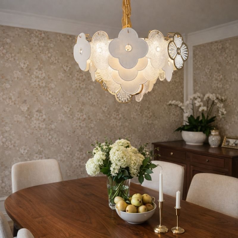 Lampa wisząca Mcodo Żyrandol Celia Szkło Formowane, Ceramika i Kryształ E14