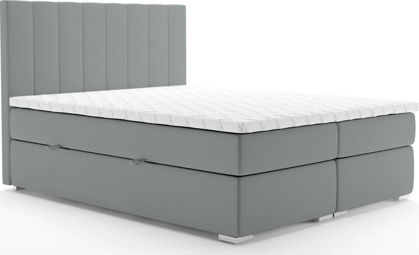 LAVERTO Łóżko kontynentalne SALIMA 180x200 szare velvet z pojemnikiem